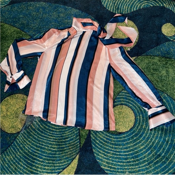 Worthington Multicolor Striped Blouse with Bow - Picture 2 of 5